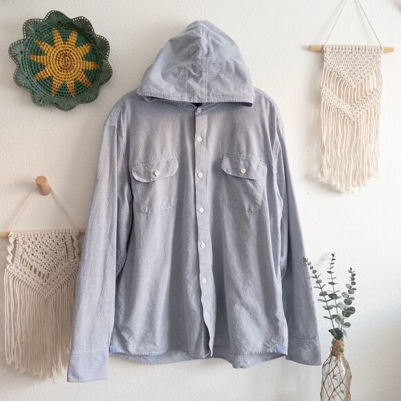 Levi's Other - Levi's Blue and White Stripe Hooded Casual Cotton Button Down Shirt Size XXL
